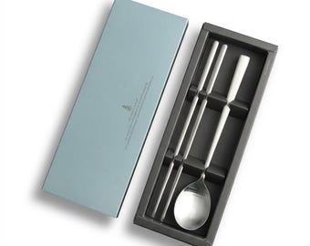 Set sujeo coreano cuchara y palillos, acero inox SUS304, plata, 1 set, hecho en Corea