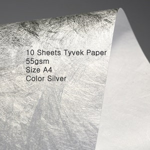 Folha Tyvek 55gsm Papéis coloridos Tyvek - Pacote de 10/30/50/100 folhas de papel Tyvek tamanho A4 cor prata