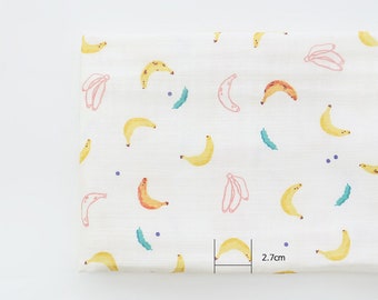 Katoenen gaasstof met bananenprint, 3-laags babydeken, (43 inch breed)