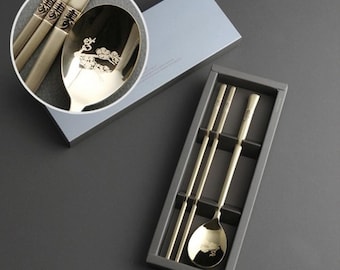 Korean Stainless Steel Chopsticks Spoon Set, Gold Sujeo