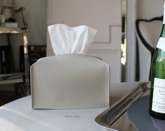 Warm Gray Urethane Leather Rectangular Tissue Box Cover