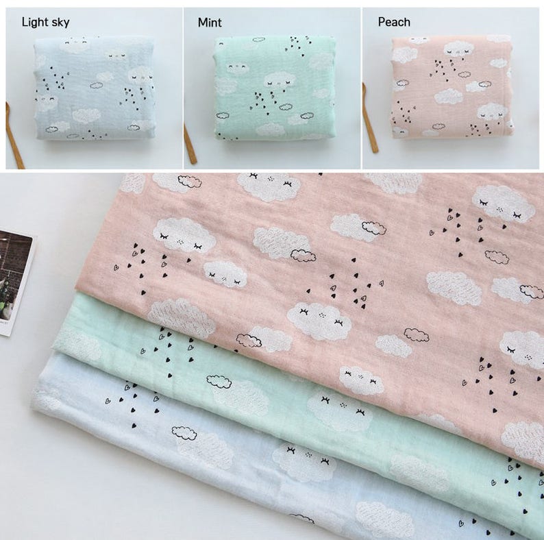 Double Gauze Fabric 100 Cotton by the yard Korea Gauze fabrics Baby Blanket _Cloudy