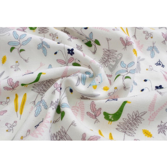 Floral Bamboo Cotton Gauze Fabric, Triple Layer Baby Fabric By The Yard