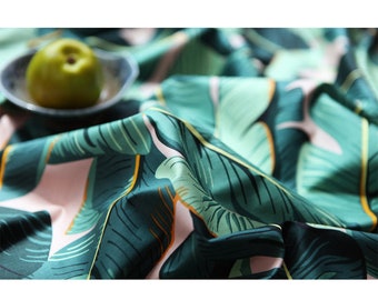 Cotton fabric by the yard for home decor curtains table runner cushion duvet pillow covers scarf tote bag dress blanket sewing _Banana leaf