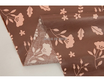 Floral Laminated Cotton Fabric, Waterproof TPU Coated - Brown
