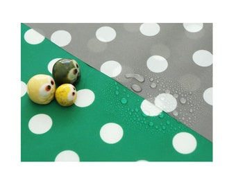 Waterproof Polka Dot Fabric, Gray & Green Polyester, Home Decor By The Yard