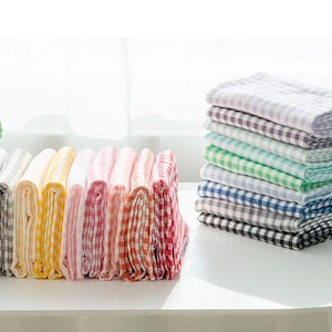 Double Gauze Cotton Fabric | Simple Check Pattern | Washed Soft 100% Cotton | Baby-Safe No Fluorescent | DIY Sewing 53&quot;x35&quot; | 18 Colors