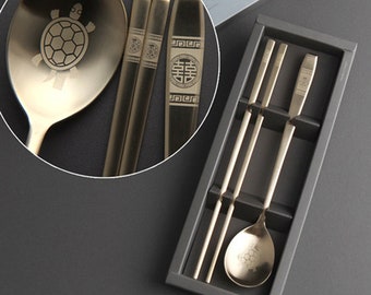 Korean Chopsticks Spoon Set / Jeosgalag / Metal Chopsticks / STAINLESS STEEL Sujeo  Korean chopstick box set  korean chopsticks Gold turtle