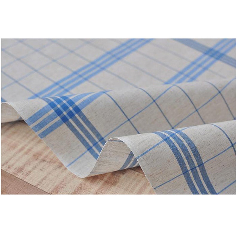 Laminated Fabric Linen Upholstery Coated Cotton Tablecloth Waterproof fabric Laminated Cotton Linen Wedding Check French blue IL352 image 3