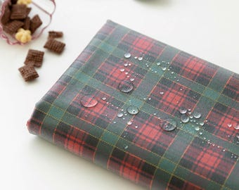 Red Green Plaid Laminated Cotton Fabric, Waterproof BPA-Free TPU Coated