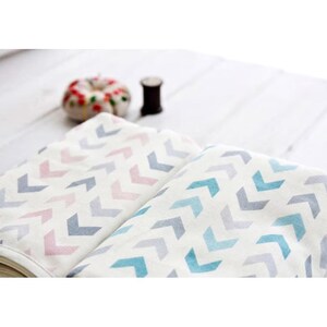 Cotton Double Gauze Fabric – Scandinavia Blue & Pink Arrow Print