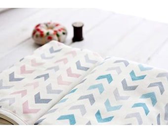 Cotton Double Gauze Fabric – Scandinavia Blue & Pink Arrow Print