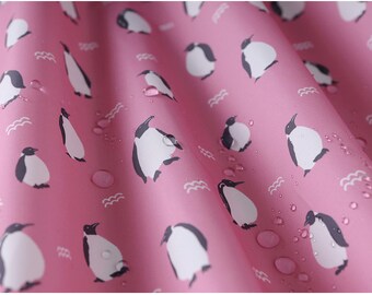 Tela impermeable Penguin, rosa y azul, recubierta de poliéster PU, cortada a medida