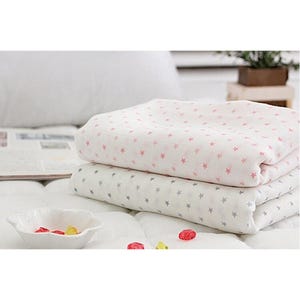 Bamboo Cotton Double Gauze Fabric by the yard Korean Sewing Supplies -  pink & grey stars