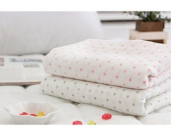 Bamboo Cotton Double Gauze Fabric by the yard Korean Sewing Supplies -  pink & grey stars