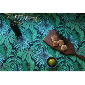 Laminated cotton Fabrics By the yard Waterproof laminating coating coated Tablecloth rainwear raincoats tote bags_Coconut Palm Leaf_ILa22274