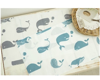 Waterproof Whale Fabric, Blue & Grey Polyester PU Coated (59")