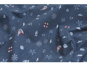 Waterproof Cotton Blend Fabric, Marin Blue Nautical Print, 59" Wide
