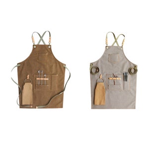 Canvas Apron with Pockets Hook Cross Back Adjustable for Women and Men Kitchen Cooking, Chef, Artist, Florist, Barista, gardening Aprons image 3