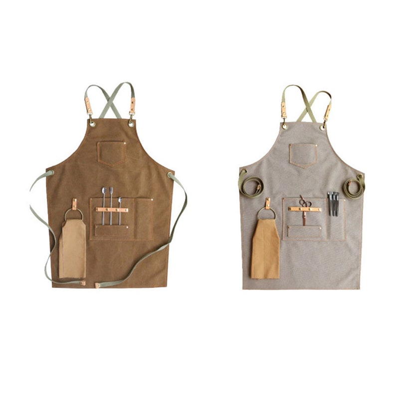 Canvas Apron with Pockets Hook Cross Back Adjustable for Women and Men Kitchen Cooking, Chef, Artist, Florist, Barista, gardening Aprons image 3