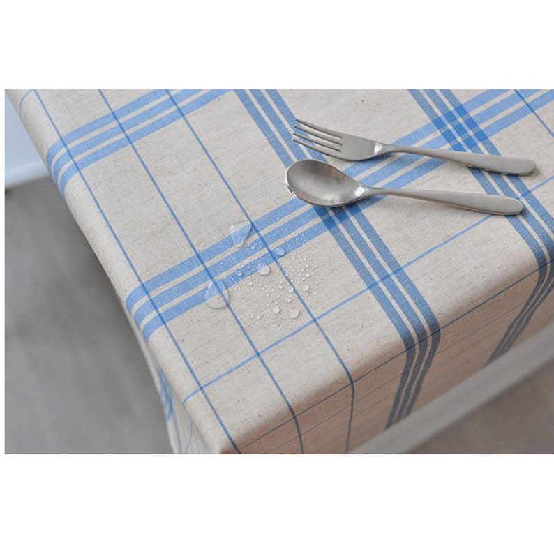 Laminated Fabric Linen Upholstery Coated Cotton Tablecloth Waterproof fabric Laminated Cotton Linen Wedding Check French blue IL352 image 4