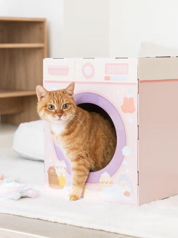 Pink Washing Machine Cat Scratcher House Cute Cardboard Cat