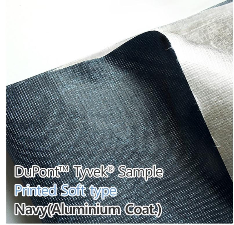 5M Tyvek Fabric Dupont Tyvek  Silver(Aluminum coated) + printed Dark gray color  60inches x 196 inches Soft fabric type
