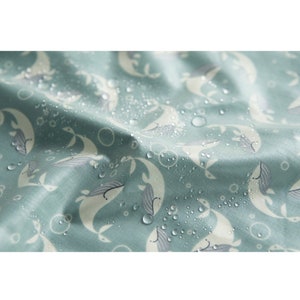 Laminated Cotton Fabric By the yard TPU Coated safe for babies laminate Waterproof oilcloth tablecloth BPA Free wide 59"  _ Dolphin