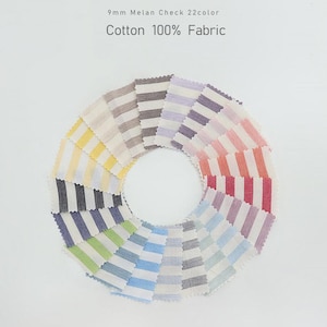 Korean Premium Cotton Melan Stripe Fabric 9mm 21 Colors Light Yellow Pink Blue Navy 160cm Wide per Yard Quilting IL187182