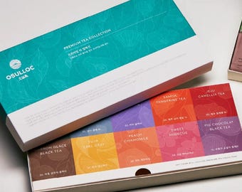 OSULLOC Premium Tea Collection (40 count, 10 flavors x 4 ea) Tea Gift sets Gift Box, Premium Organic Pure & Blended Tea from Jeju