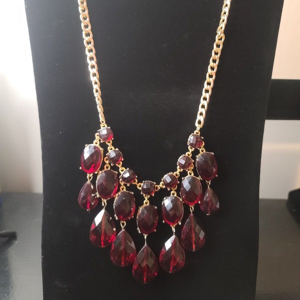 Gorgeous Red Acrylic Jewel Chandelier Drop Necklace | Costume Jewelry | Prom Jewelry | Chandelier Jewelry | Fashion Jewelry | Large Jewelry