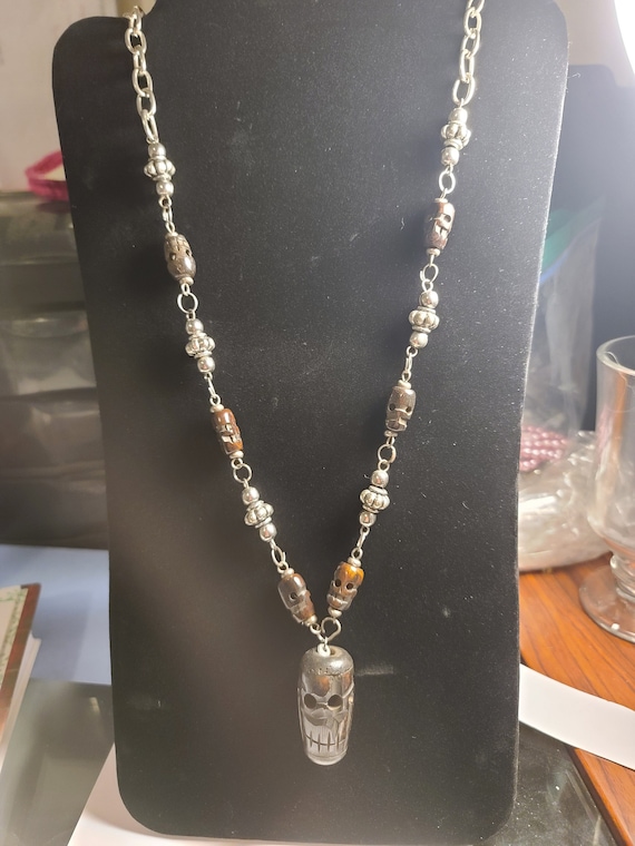 Black Carved Bone Skull Necklace | Carved Bone fro