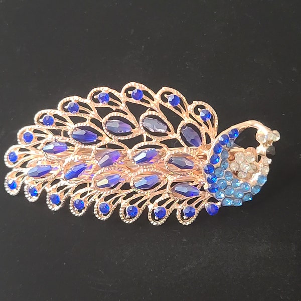 Vintage Peacock Beaded Hair Barrette | Beautiful Hair Accessory | Peacock Hair Accessory | Statement Hair Accessory | Large Barrette |