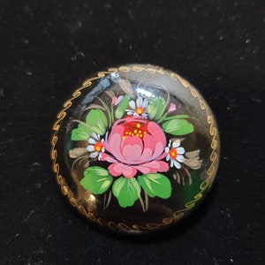 Vintage Signed AA Russian Hand Painted Floral Brooch