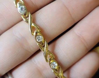 Vintage Beautiful Gold Tone and White Rhinestone Tennis Bracelet | Gold Prom Jewelry | Gold Wedding Bracelet | Vintage Jewelry |