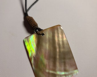 Rectangle Abalone Shell Pendant on Black Cord