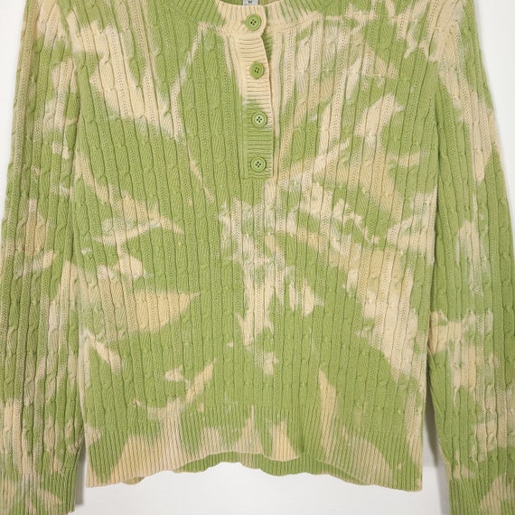 Studio Works Y2K Green Henley Cable Knit Tie Dye … - image 2