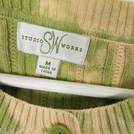 Studio Works Y2K Green Henley Cable Knit Tie Dye … - image 4