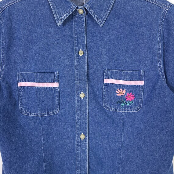 Vintage Bill Blass Denim Embroidered Button Down … - image 2