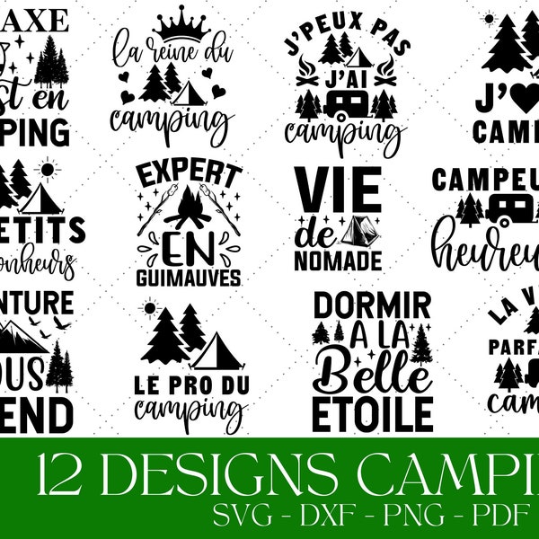 Assortiment CAMPING, Lot de fichiers de découpe SVG, PNG pour impression, Téléchargement instantané