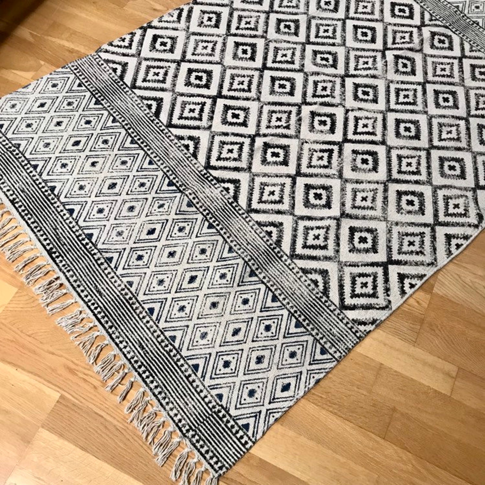 DHURRIE 1 Handmade Cotton Rug Handblocked Dhurrie Rug Etsy