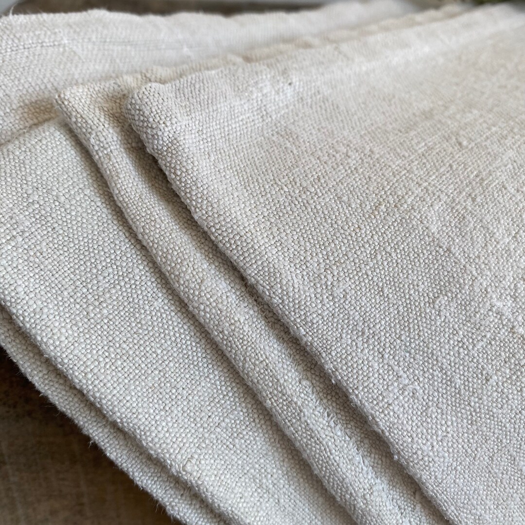 Antique French Hemp Linen Sheet, Farmhouse Tablecloth, Grainsack Fabric, Embroidered PK
