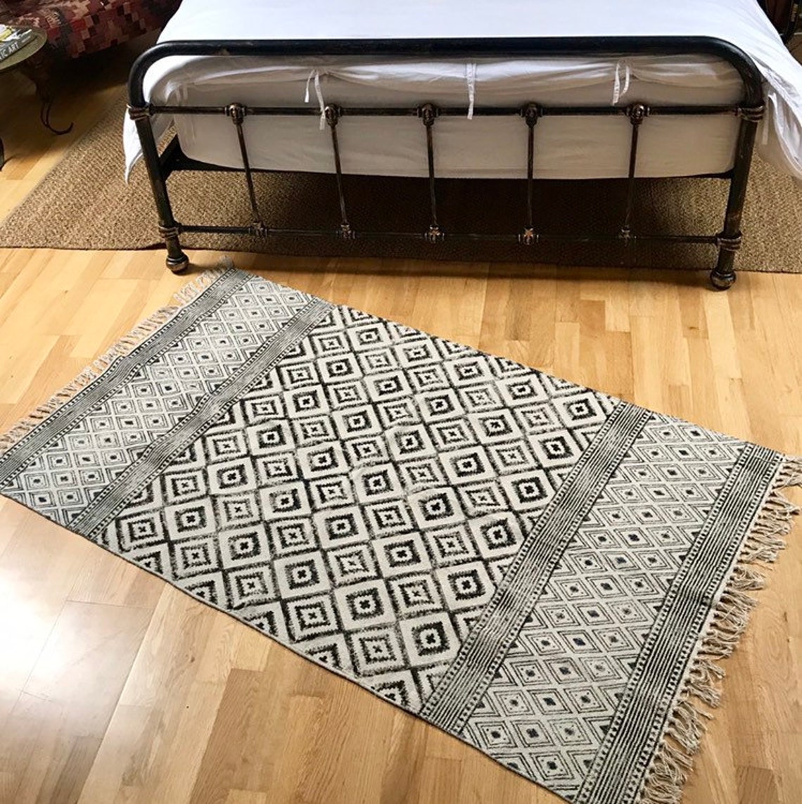 DHURRIE 1 Handmade Cotton Rug Handblocked Dhurrie Rug Etsy