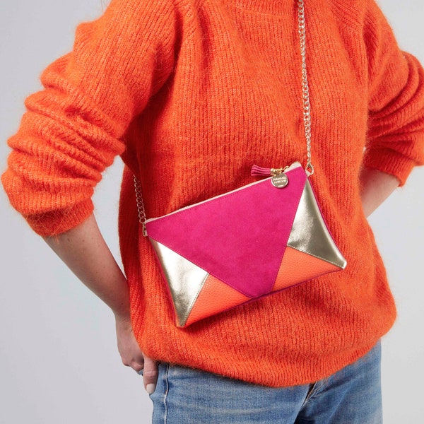 Hochzeits-Clutch in Fuchsia und Orange. (Wildleder, Kunstleder). Modell *PAULA*