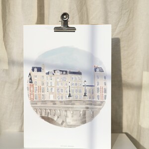 Illustration *Pont-Neuf*. Illustration pont de Paris, immeubles Paris. Carte postale et affiche.