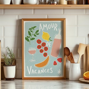 Illustration *Amour de vacances*. Illustration food, table d'été. Carte postale et affiche.