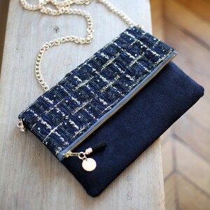 Schwarze Abendtasche / Beutel aus Tweed und Wildleder. Modell *YAYA*