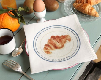 Linen napkins *Breakfast*. 42x42cm (croissant, pancakes, boiled egg, cup of coffee)