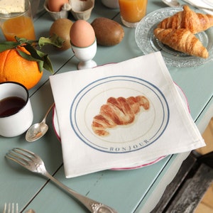 Linen napkins *Breakfast*. 42x42cm (croissant, pancakes, boiled egg, cup of coffee)