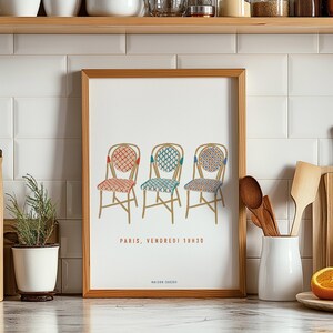 Illustration *Trio chaises bistrot*. Illustration de Paris. Carte postale et affiche.